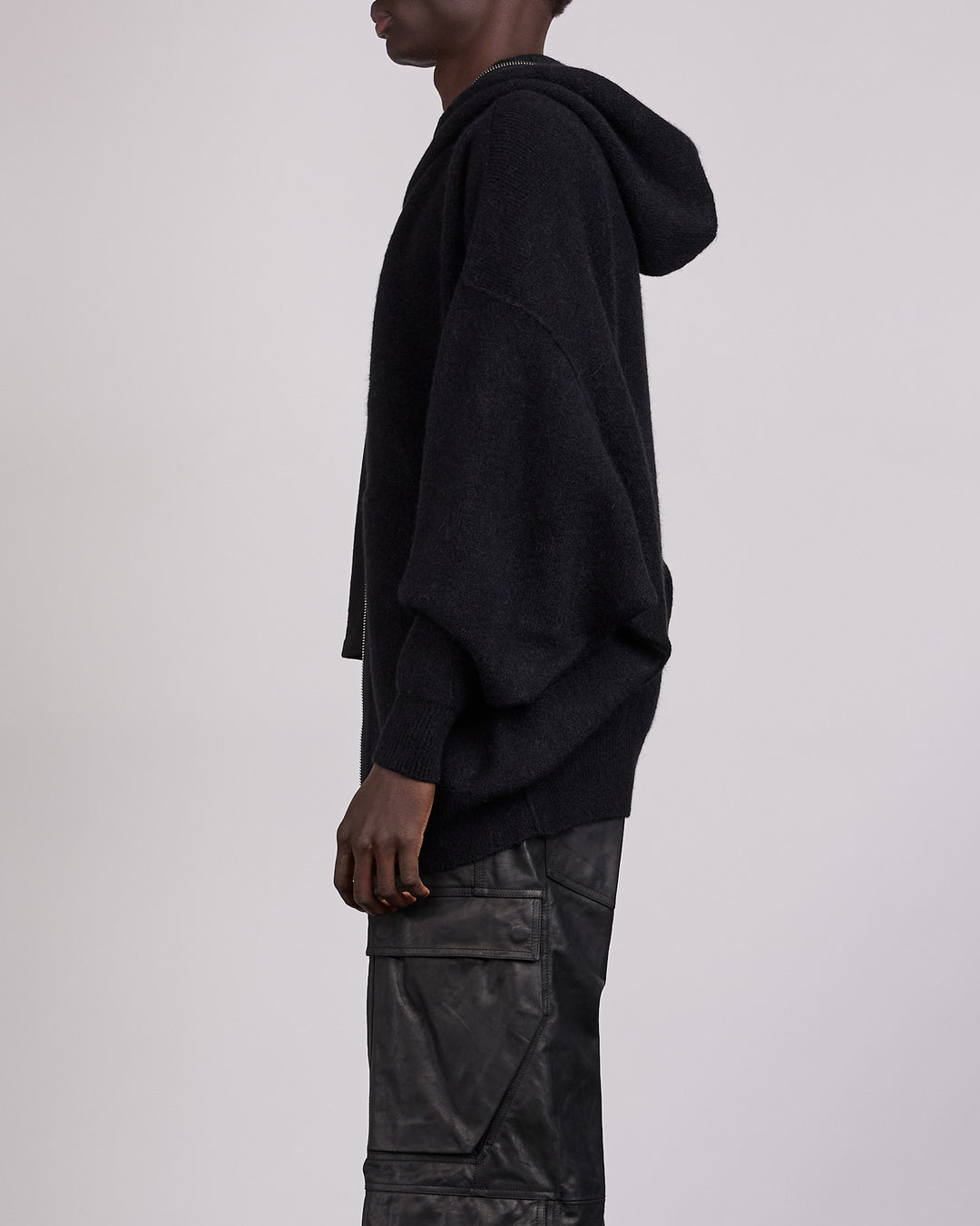 Rick Owens Runway Gimp Hun Knit Alpaca Zip Hoodie Black