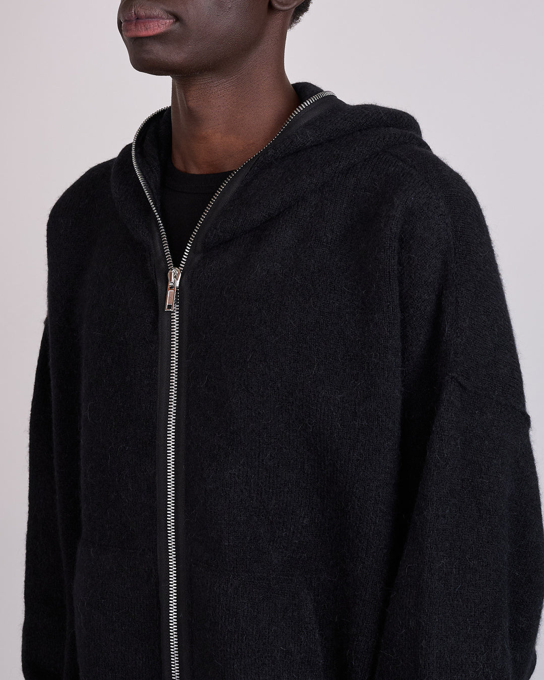 Rick Owens Runway Gimp Hun Knit Alpaca Zip Hoodie Black