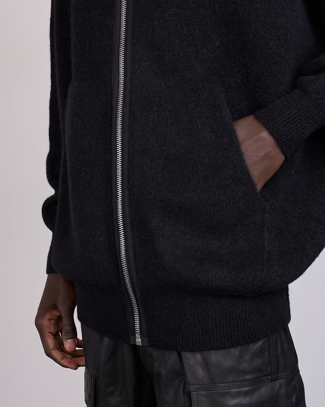 Rick Owens Runway Gimp Hun Knit Alpaca Zip Hoodie Black