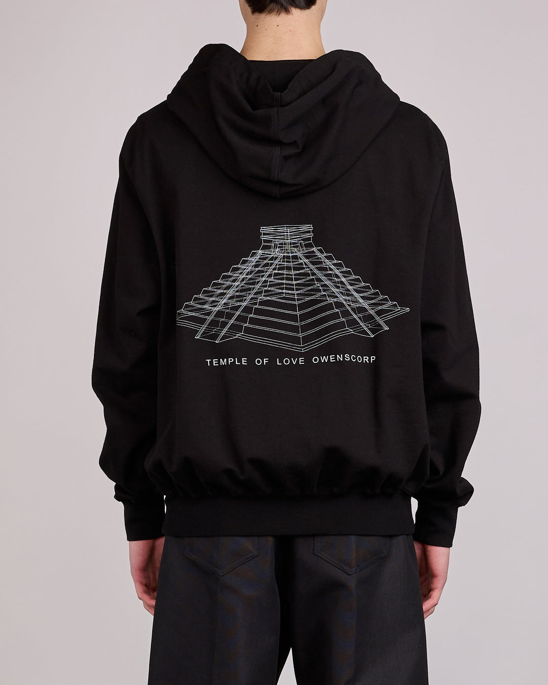 Rick Owens Runway Heavy Jersey Hoodie Temple Graphic Black