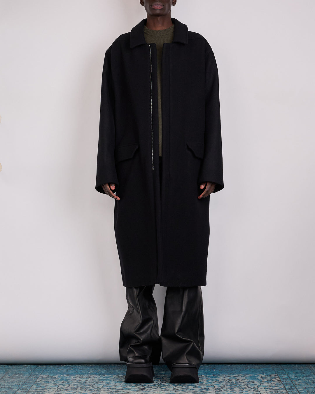 Rick Owens Runway Jumbo Mac Melton Coat Black