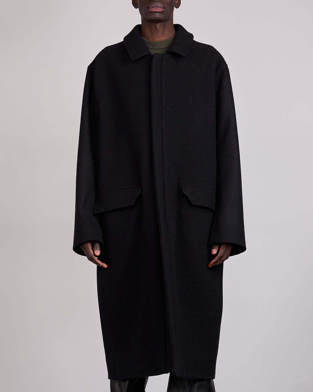 Rick Owens Runway Jumbo Mac Melton Coat Black