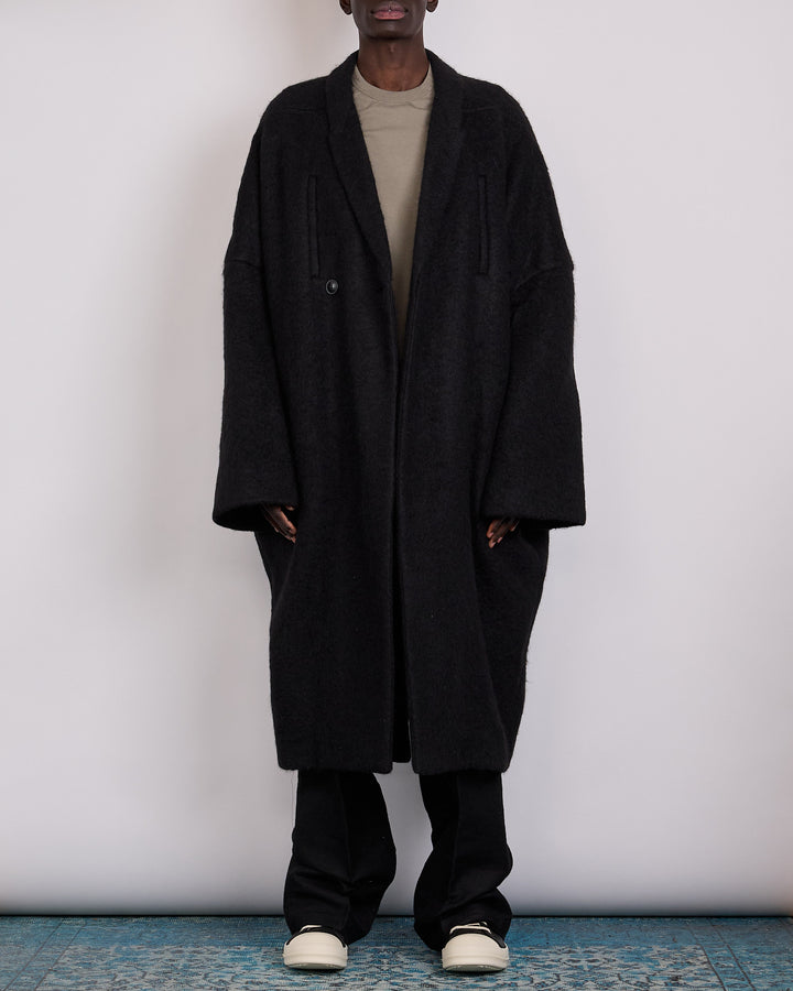 Rick Owens Runway Poiret Coat Washed Alpaca Black