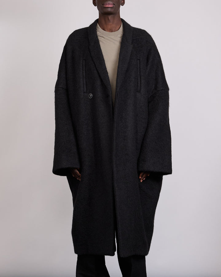 Rick Owens Runway Poiret Coat Washed Alpaca Black