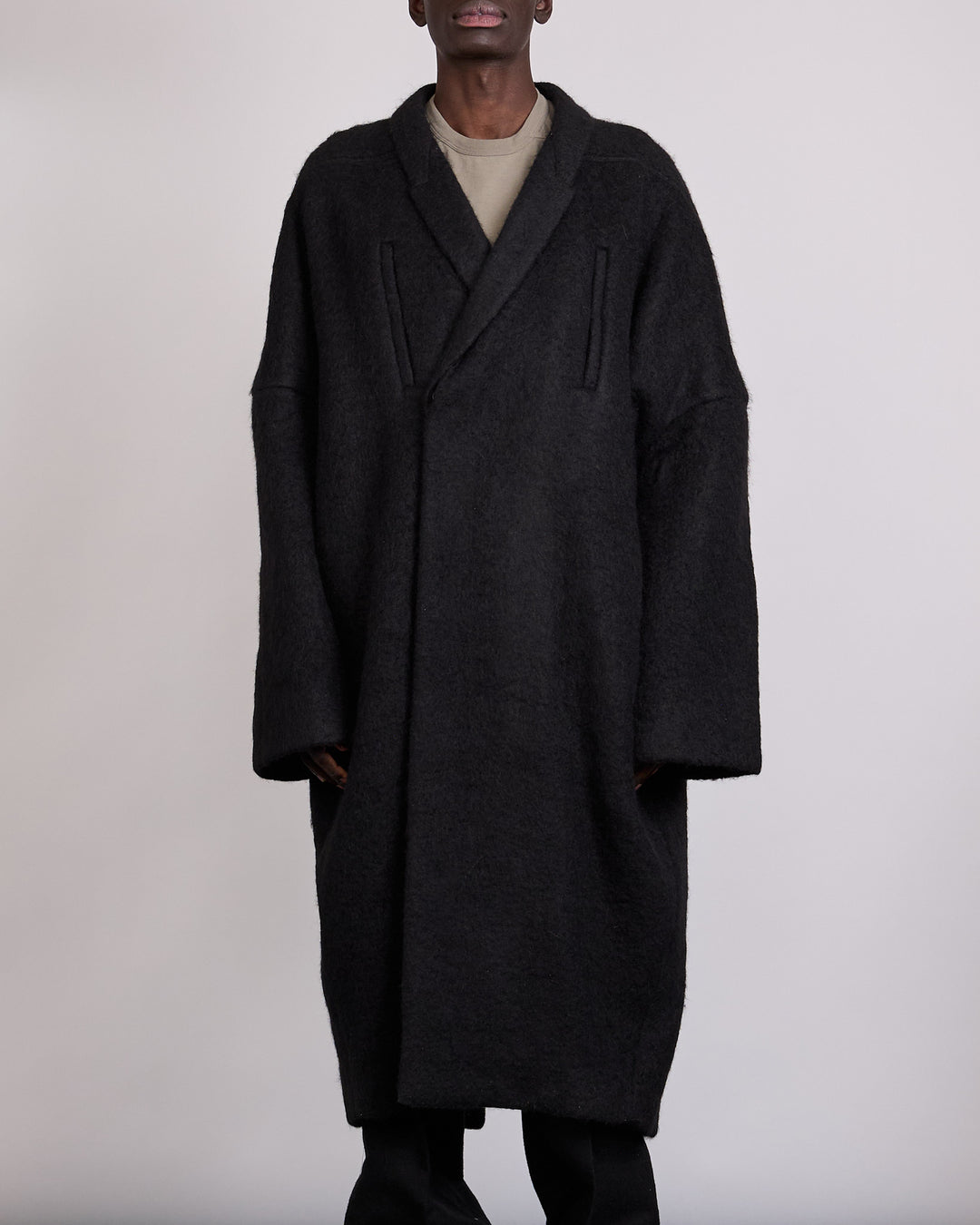 Rick Owens Runway Poiret Coat Washed Alpaca Black
