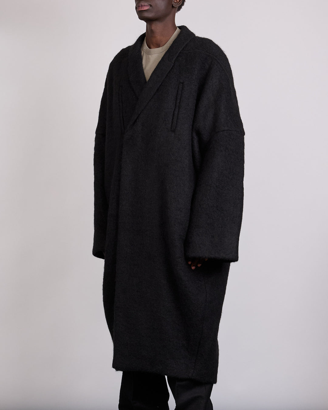 Rick Owens Runway Poiret Coat Washed Alpaca Black