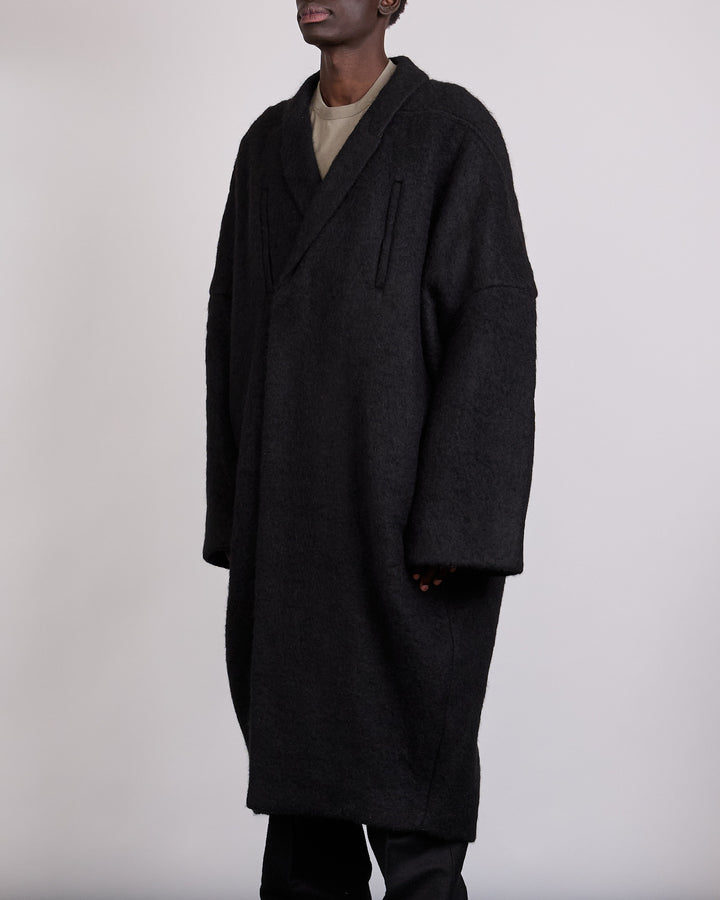 Rick Owens Runway Poiret Coat Washed Alpaca Black