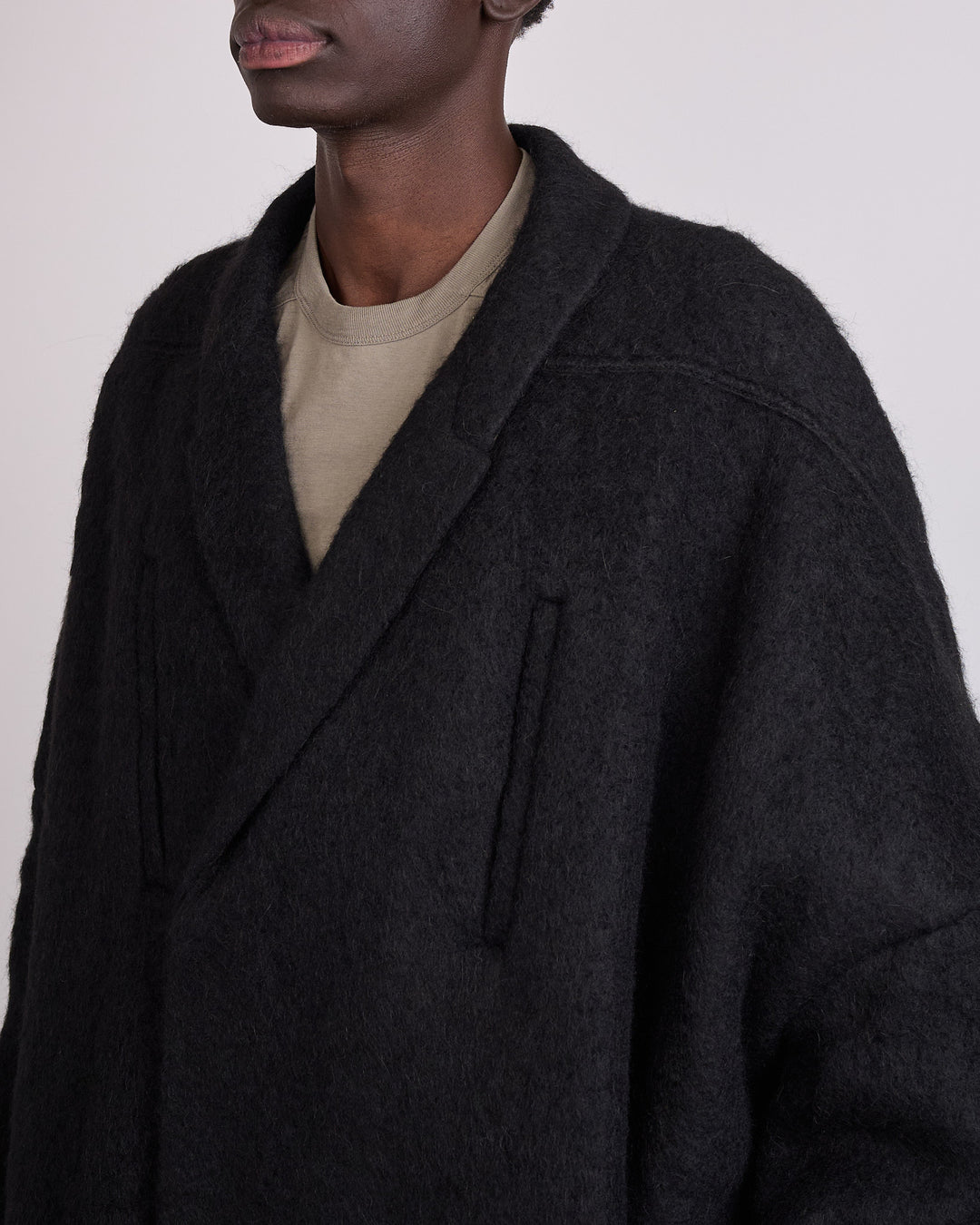 Rick Owens Runway Poiret Coat Washed Alpaca Black