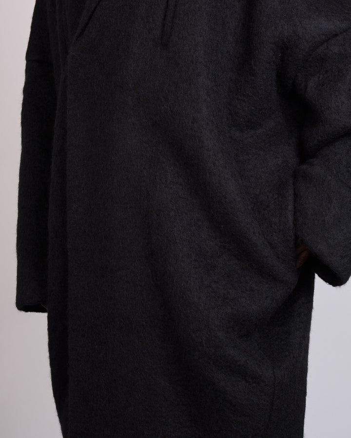 Rick Owens Runway Poiret Coat Washed Alpaca Black