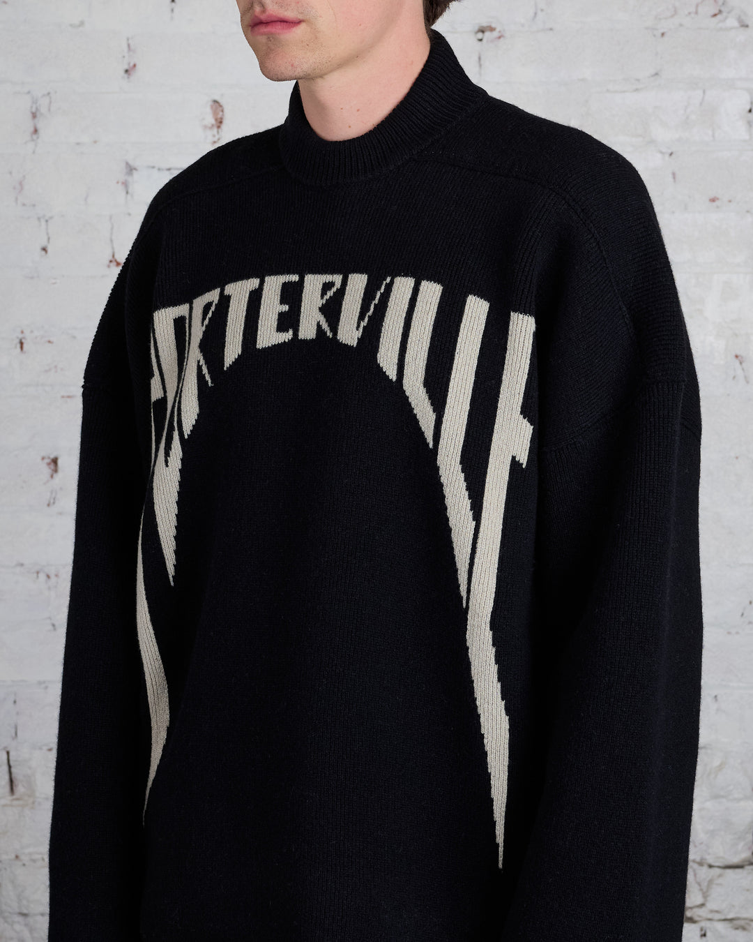 Rick Owens Runway Porterville Jumbo Crew Sweater Black/Pearl