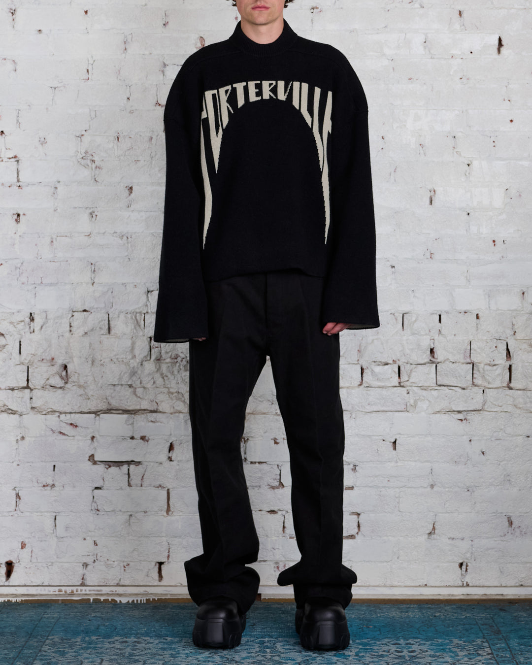 Rick Owens Runway Porterville Jumbo Crew Sweater Black/Pearl