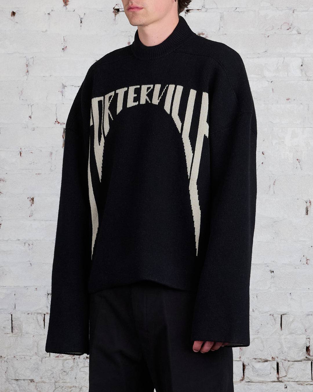 Rick Owens Runway Porterville Jumbo Crew Sweater Black/Pearl