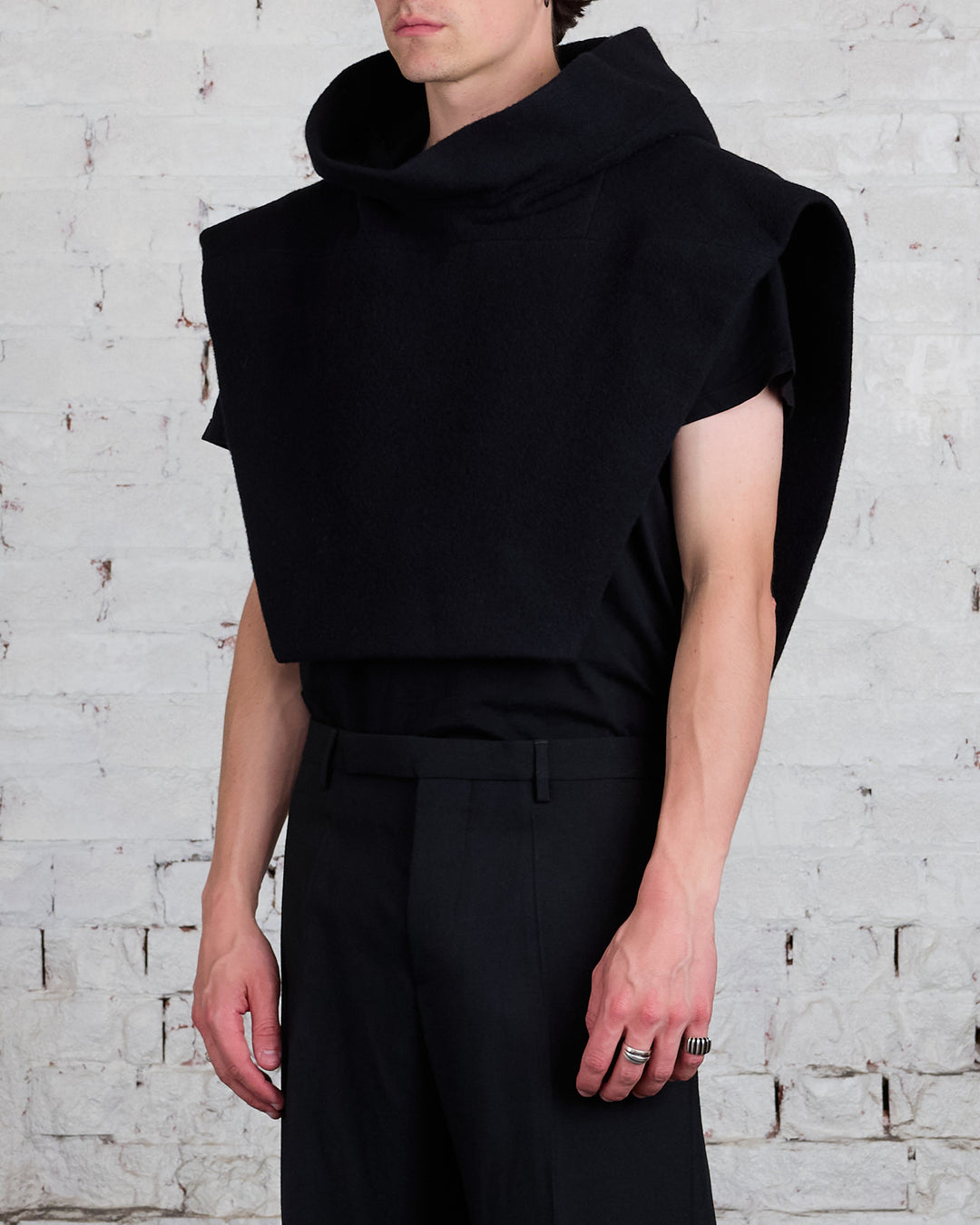 Rick Owens Runway Wool Lodenette Cowl Black