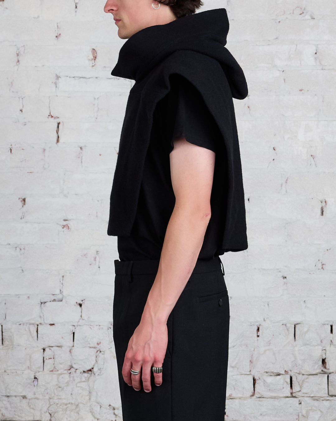 Rick Owens Runway Wool Lodenette Cowl Black