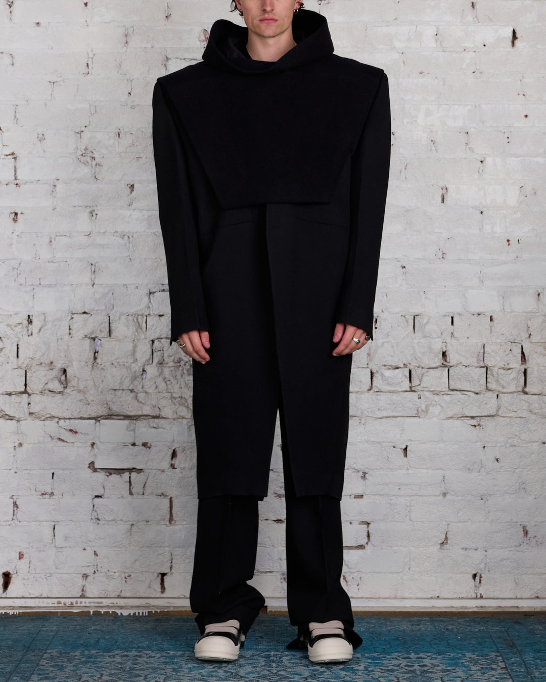 Rick Owens Runway Wool Lodenette Cowl Black