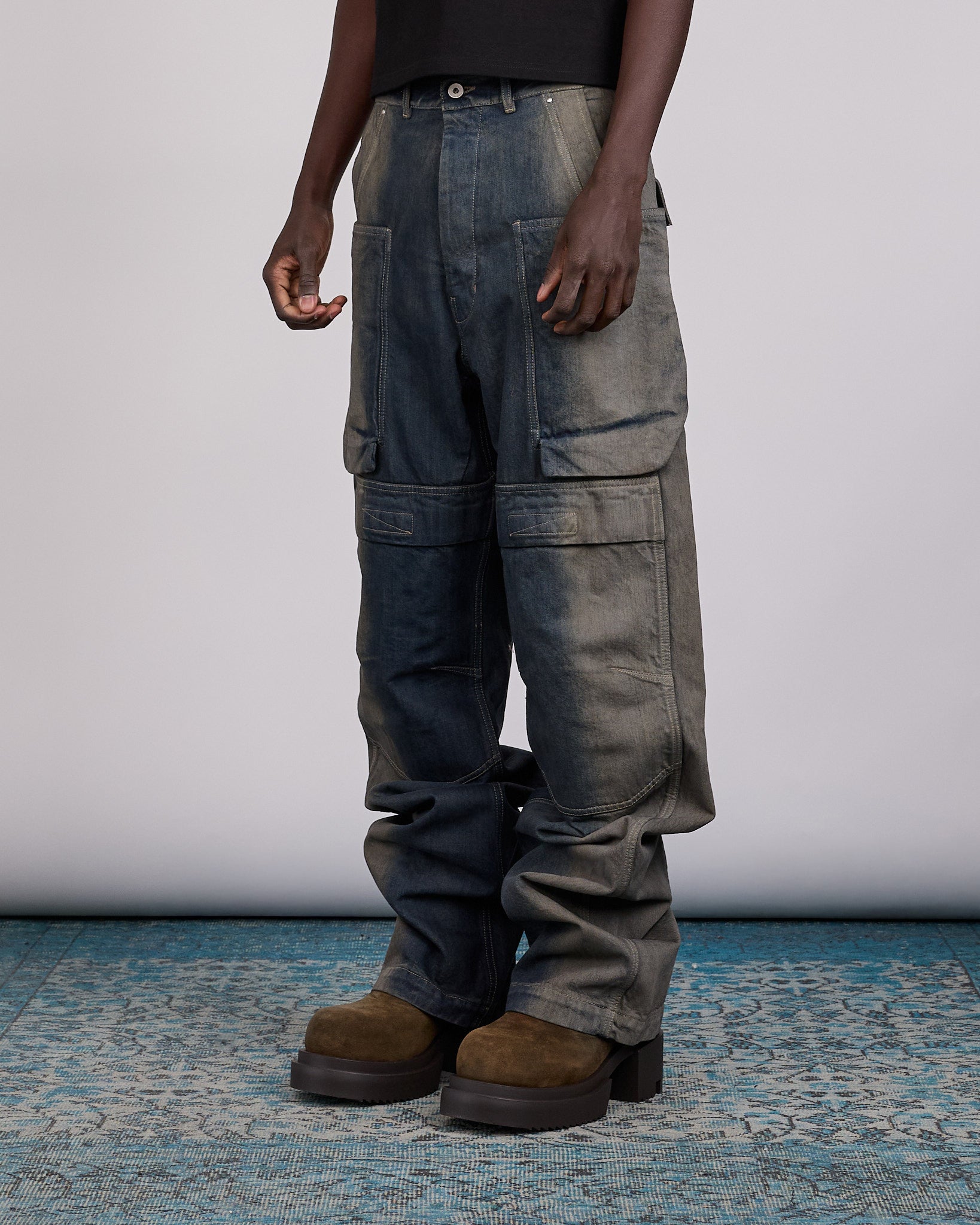Rick Owens Stefan Cargo Pant 14oz Slub Denim Dark Dust Degrade