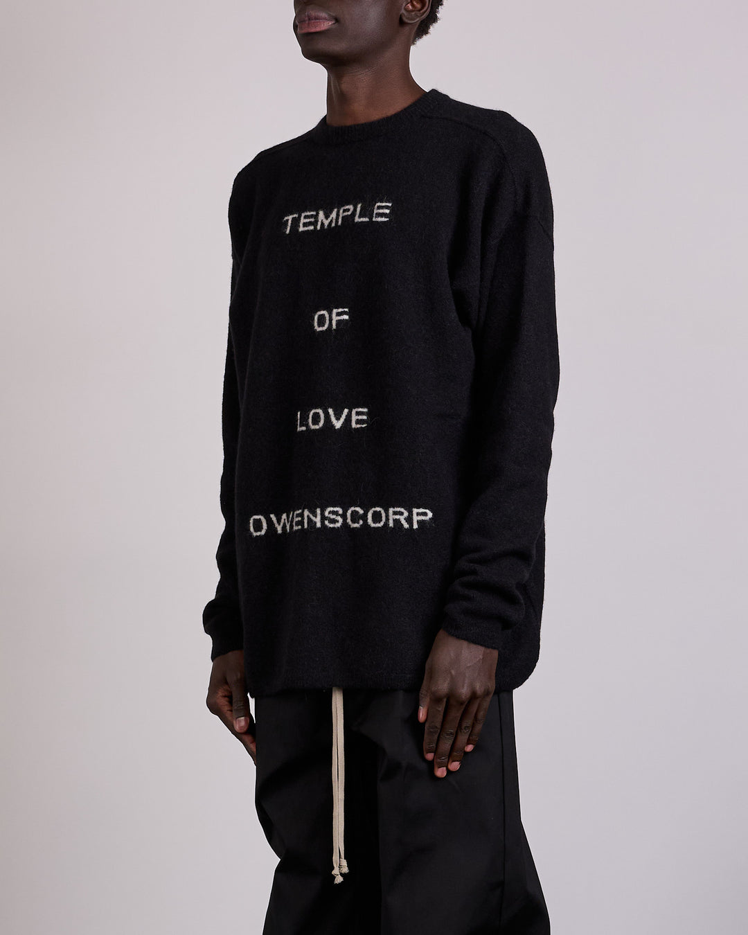 Rick Owens Temple Round Neck Alpaca Sweater Black Butter