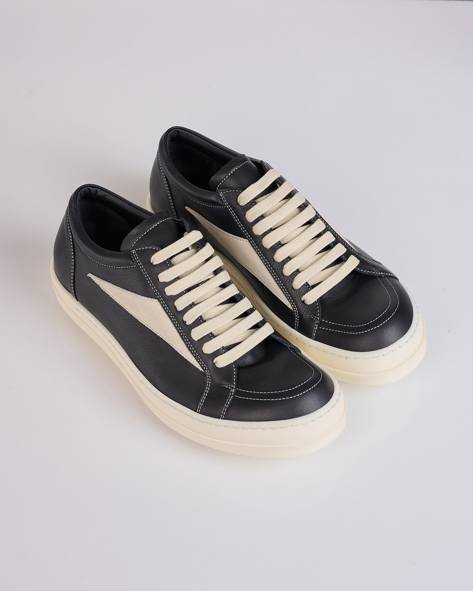 Rick Owens Temple Vintage Sneak Full Grain Leather Black Milk