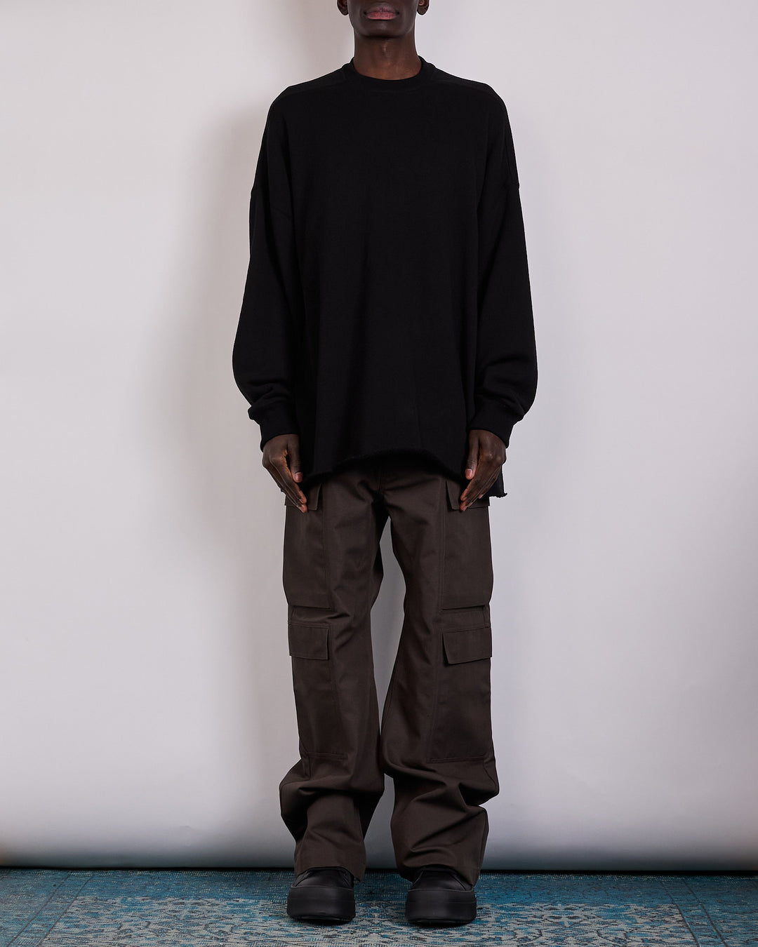 Rick Owens Tommy Long Sleeve T-Shirt Nep Terry Jersey Black