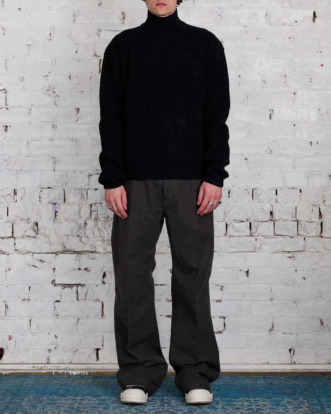 Rick Owens Turtleneck Heavy Wool Knit Black