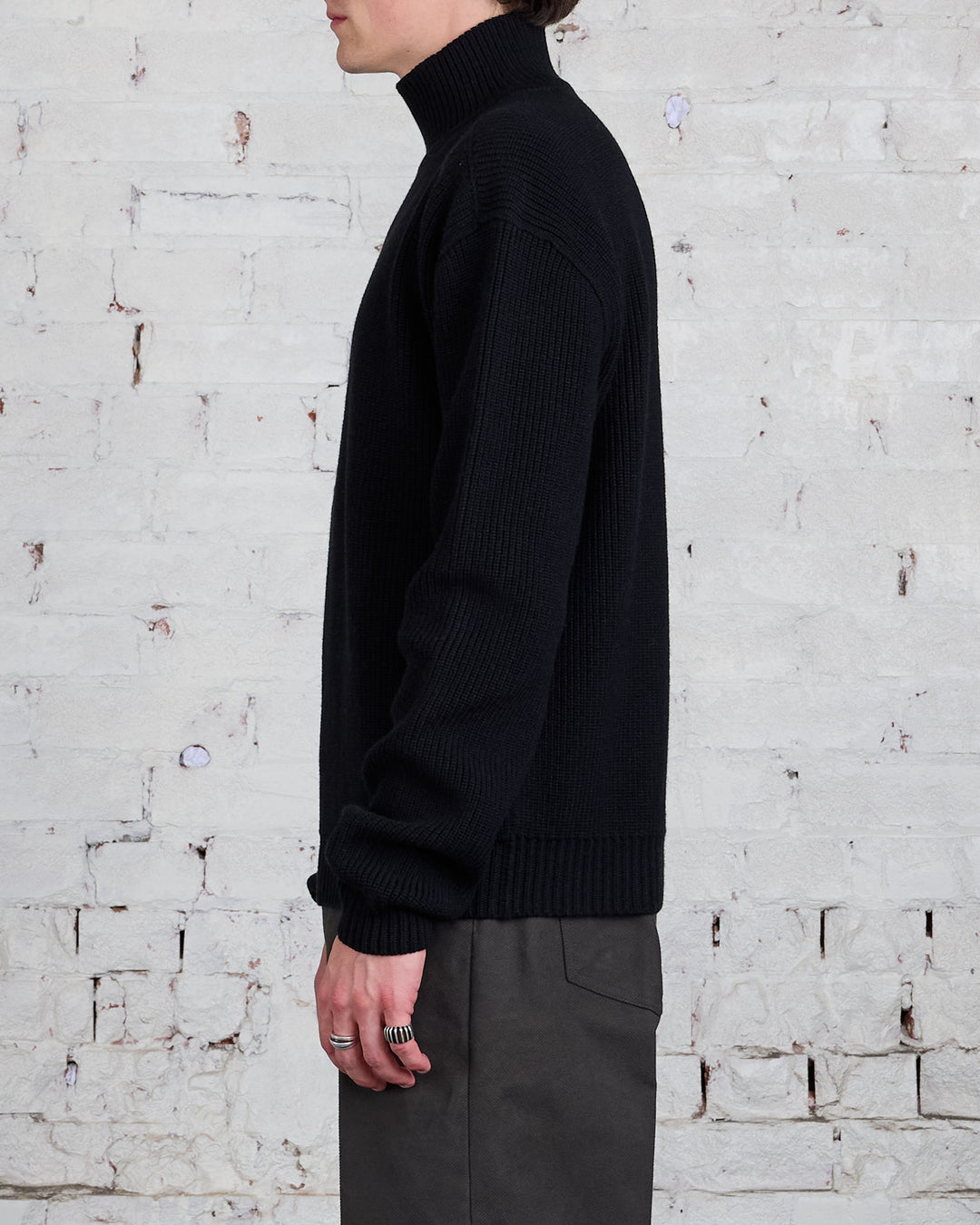 Rick Owens Turtleneck Heavy Wool Knit Black