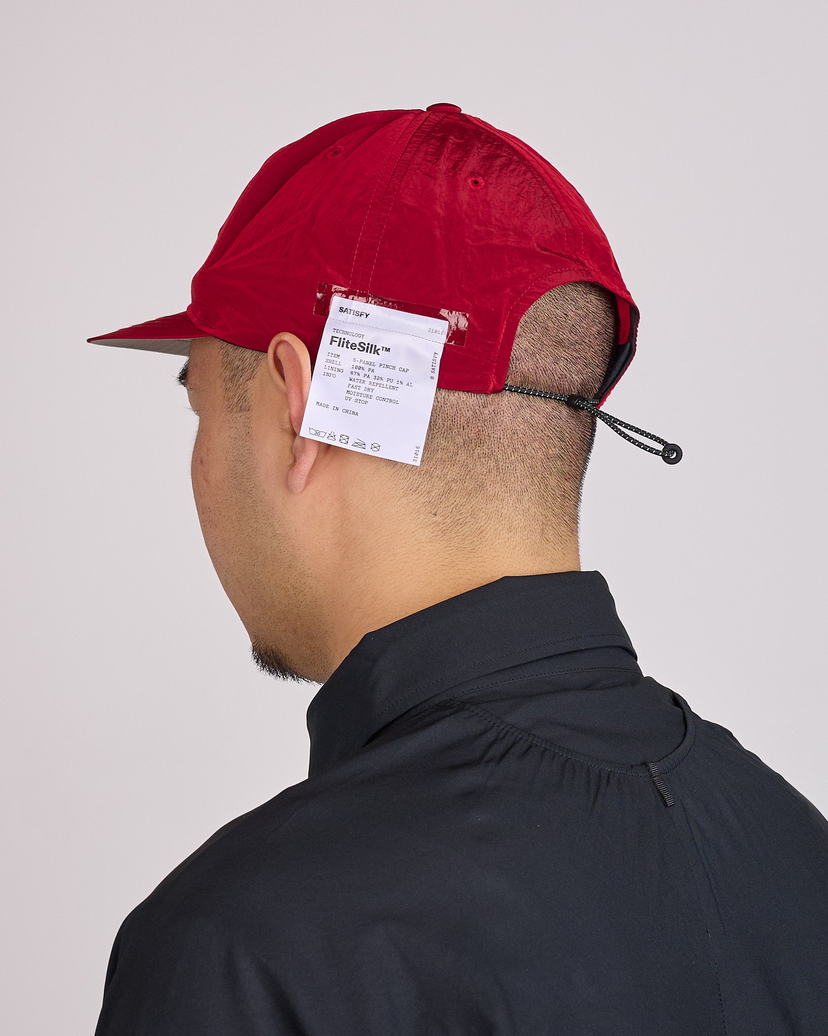 SATISFY FliteSilk Arch Logo 5-Panel Pinch Cap Burgundy – LESS 17