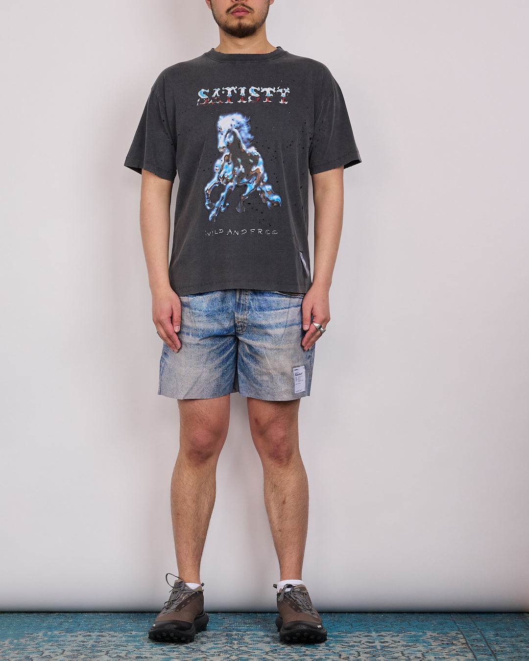 SATISFY MothTech Blue Horse T-Shirt Aged Black