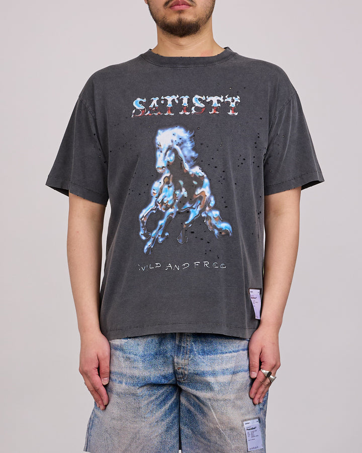 SATISFY MothTech Blue Horse T-Shirt Aged Black
