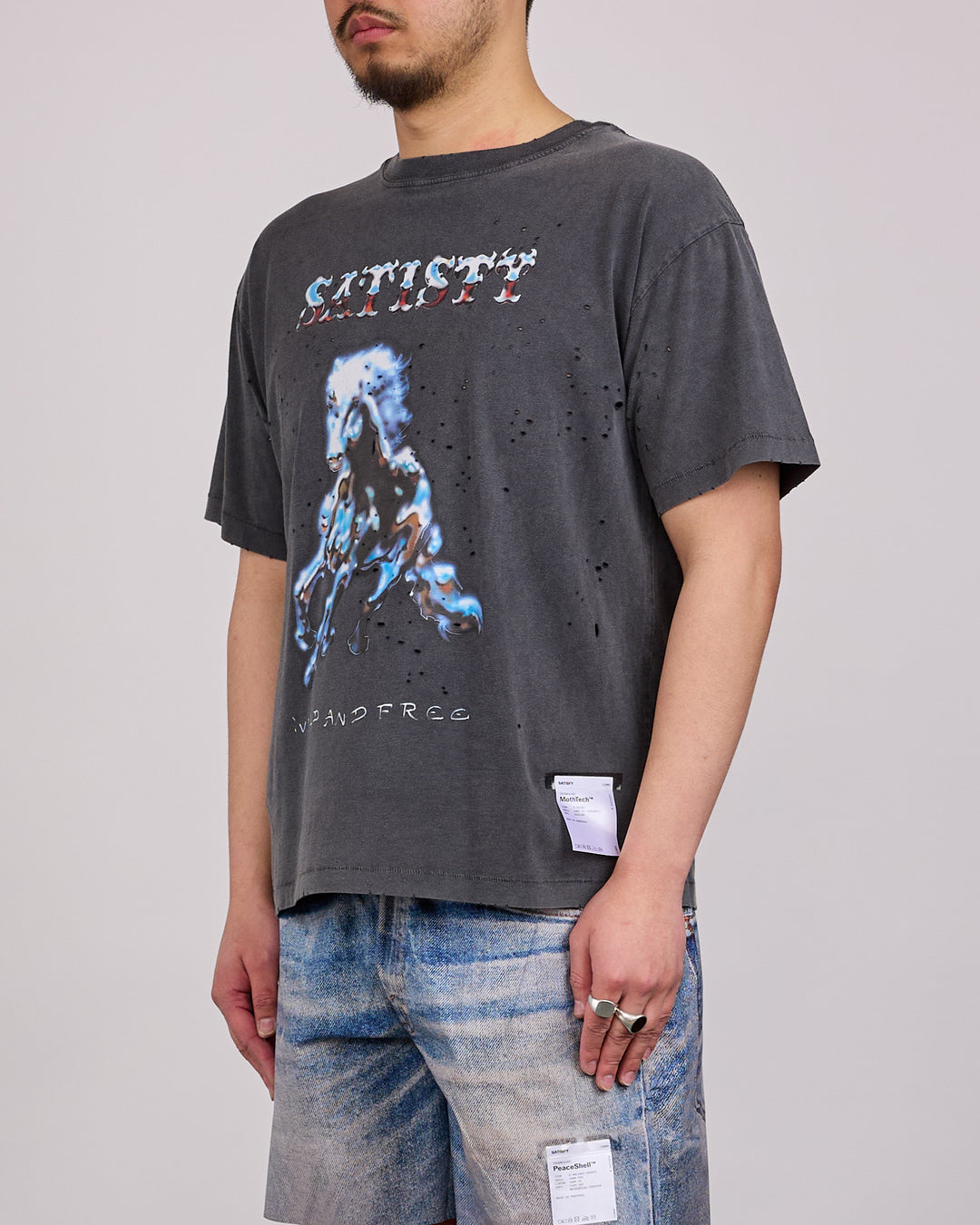 SATISFY MothTech Blue Horse T-Shirt Aged Black
