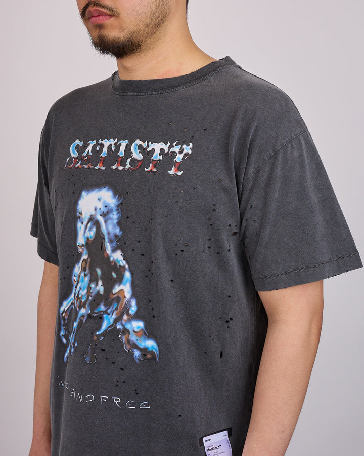 SATISFY MothTech Blue Horse T-Shirt Aged Black