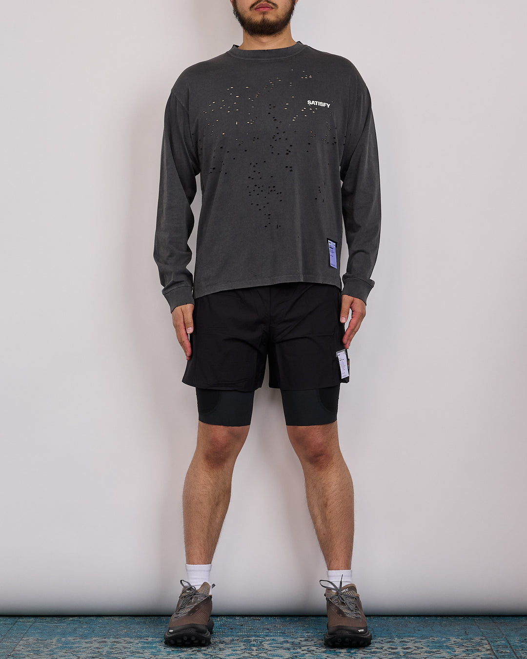 SATISFY MothTech Chest Logo Long T-Shirt Aged Black