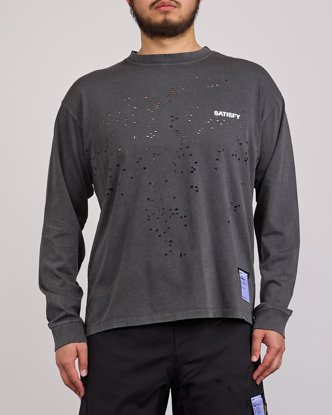 SATISFY MothTech Chest Logo Long T-Shirt Aged Black