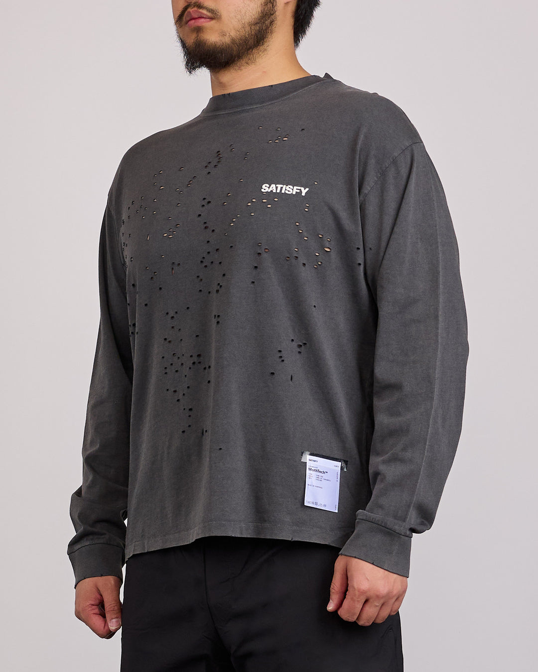 SATISFY MothTech Chest Logo Long T-Shirt Aged Black