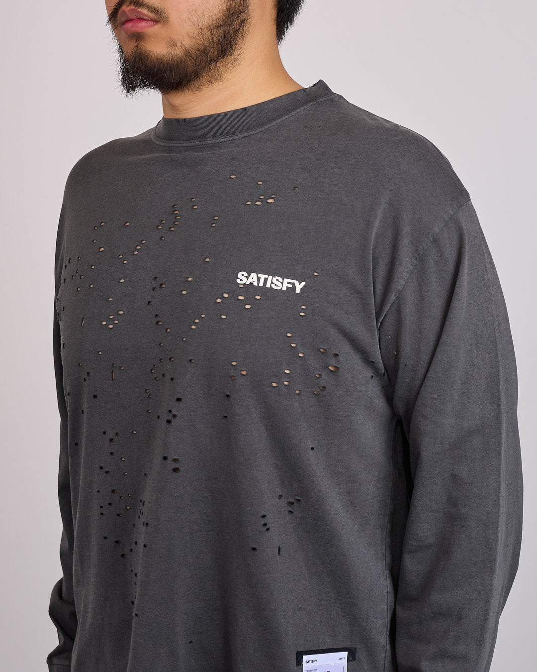 SATISFY MothTech Chest Logo Long T-Shirt Aged Black