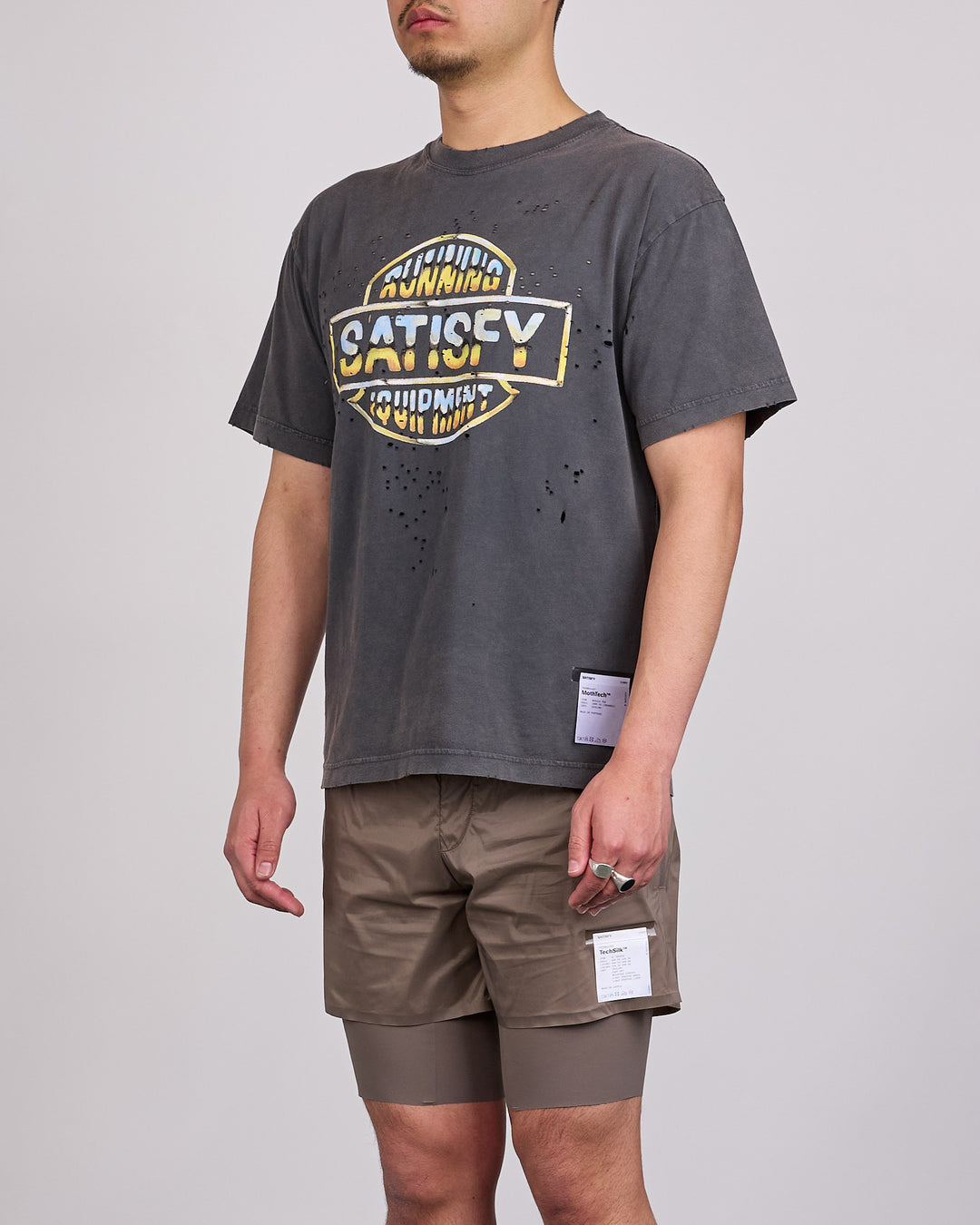 SATISFY MothTech Crest Graphic T-Shirt Aged Black