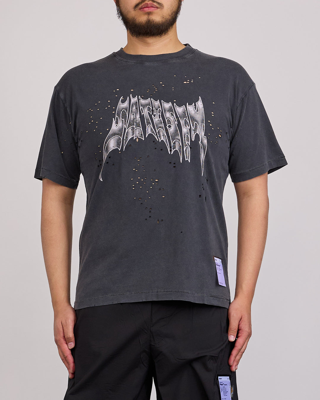 SATISFY MothTech Graphic T-Shirt Faded Black Airbrush Glitter