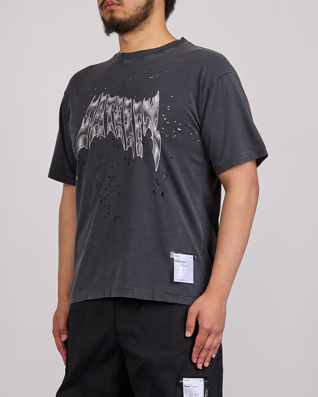 SATISFY MothTech Graphic T-Shirt Faded Black Airbrush Glitter