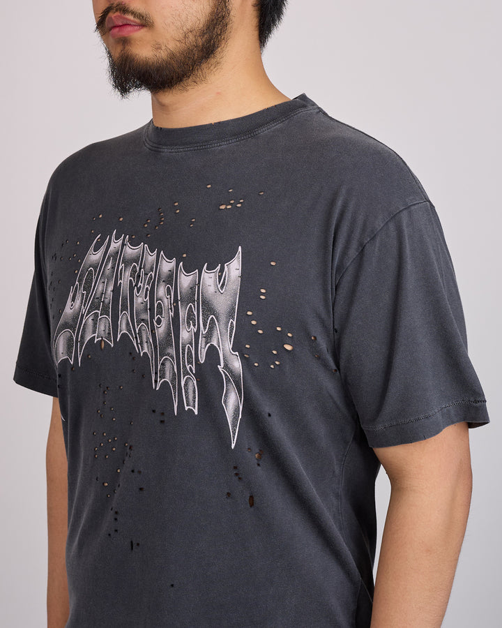 SATISFY MothTech Graphic T-Shirt Faded Black Airbrush Glitter