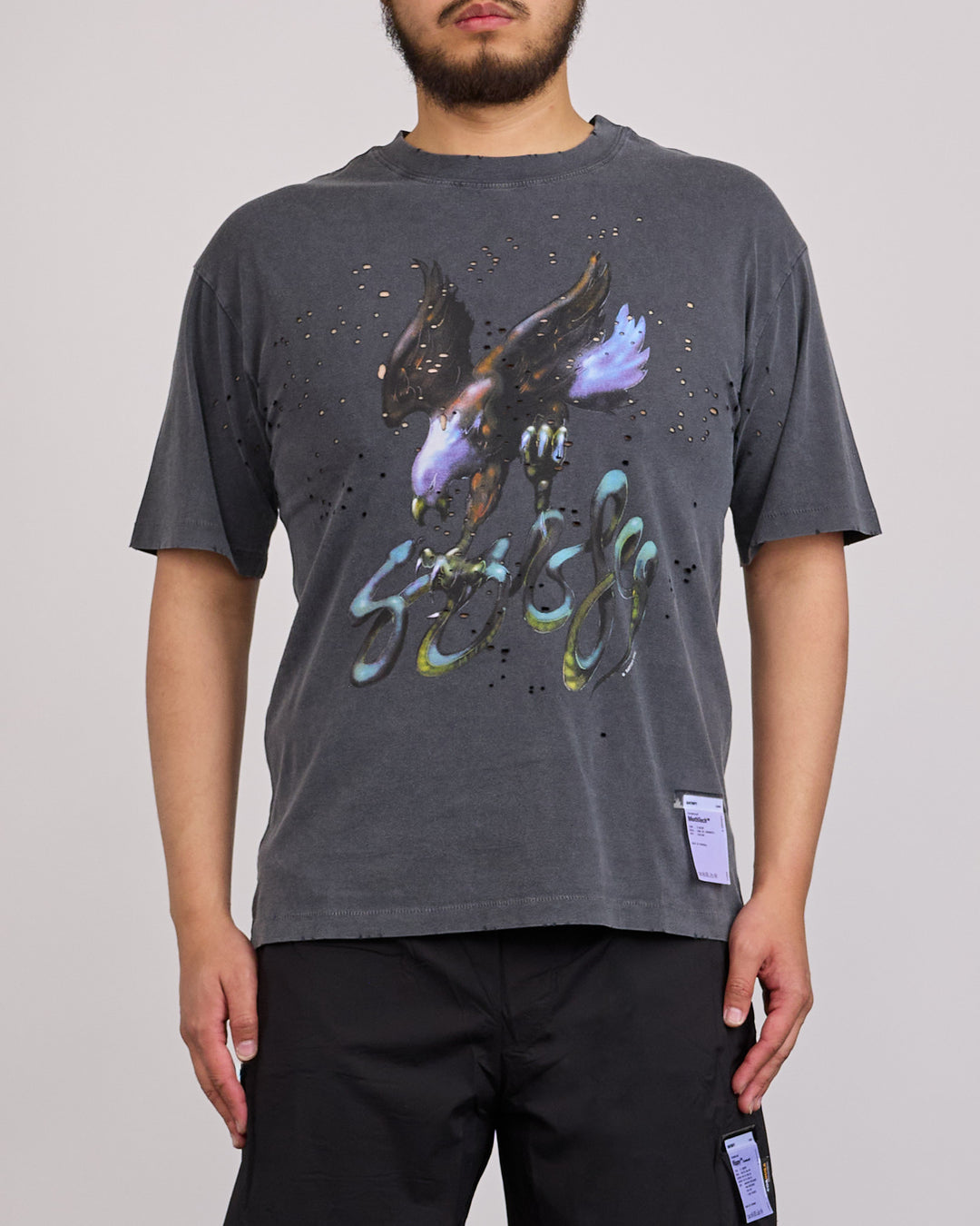 SATISFY MothTech Graphic T-Shirt Faded Black Eagle