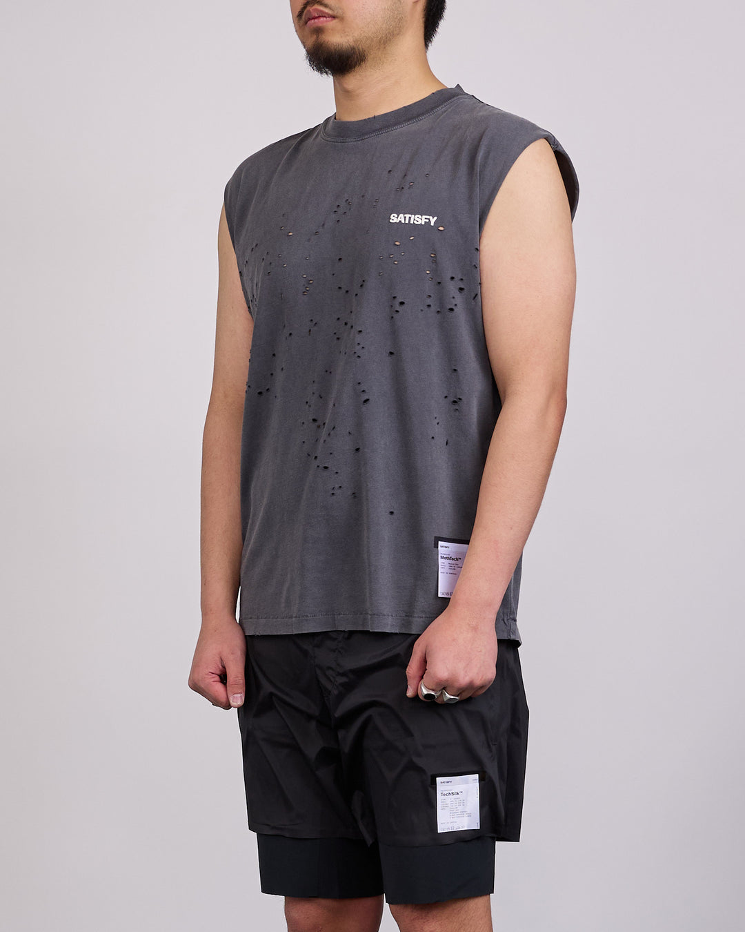 SATISFY MothTech Muscle T-Shirt Small Logo Aged Black