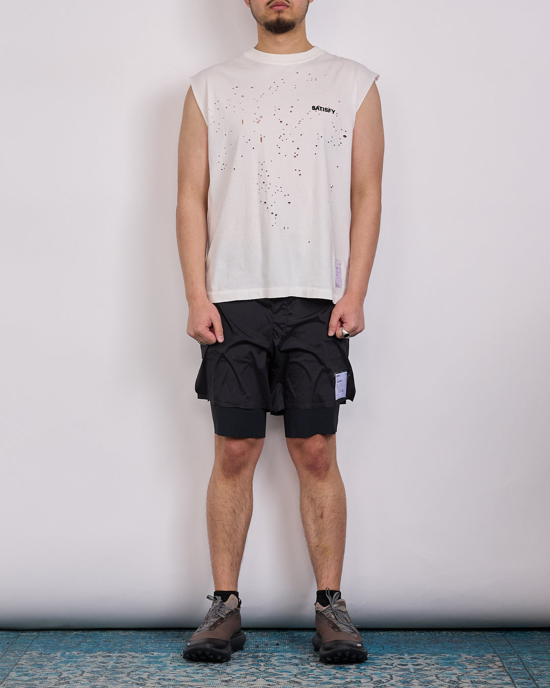 SATISFY MothTech Muscle T-Shirt Small Logo Aged Ecru