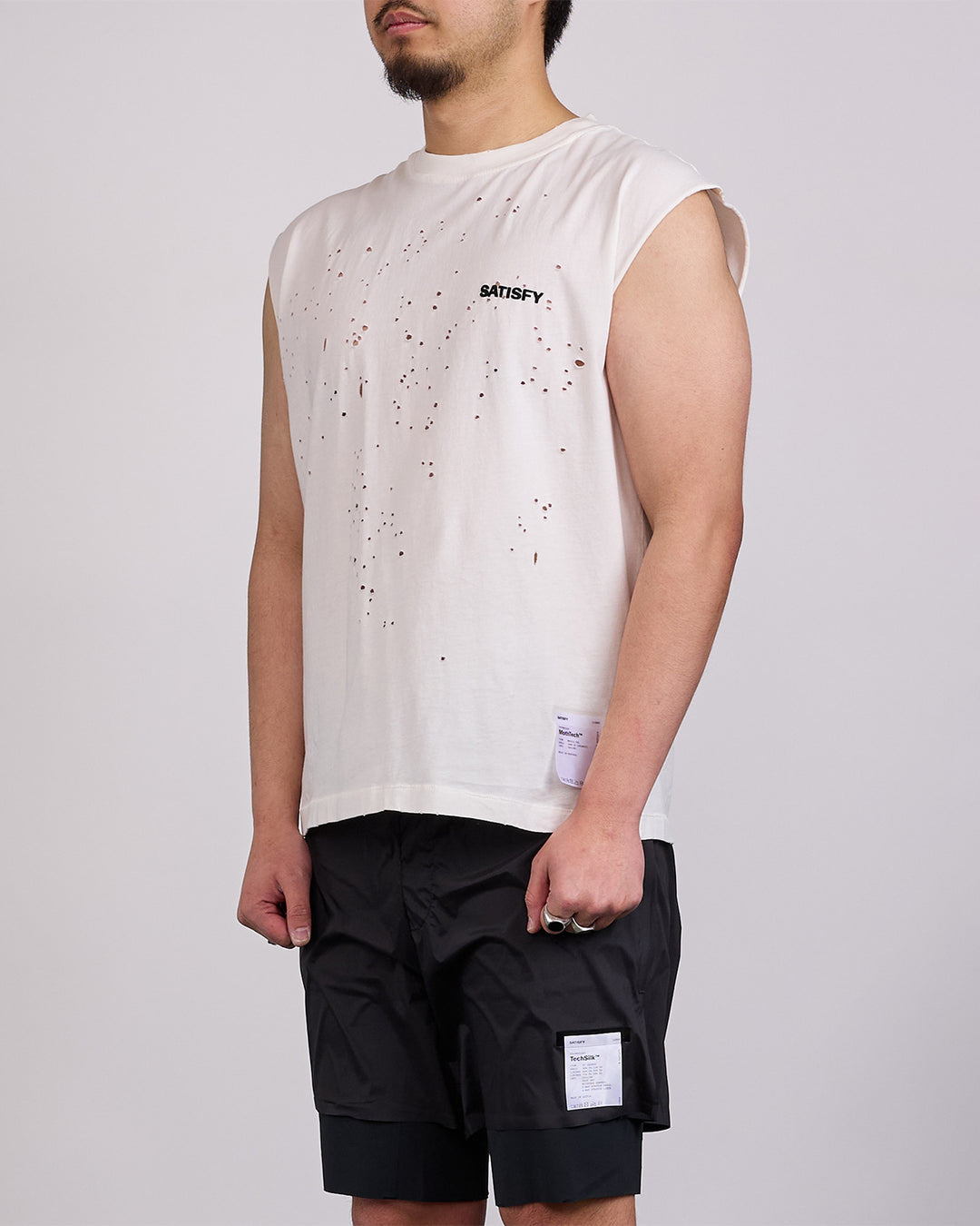 SATISFY MothTech Muscle T-Shirt Small Logo Aged Ecru