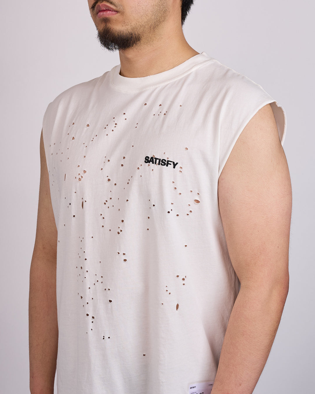 SATISFY MothTech Muscle T-Shirt Small Logo Aged Ecru