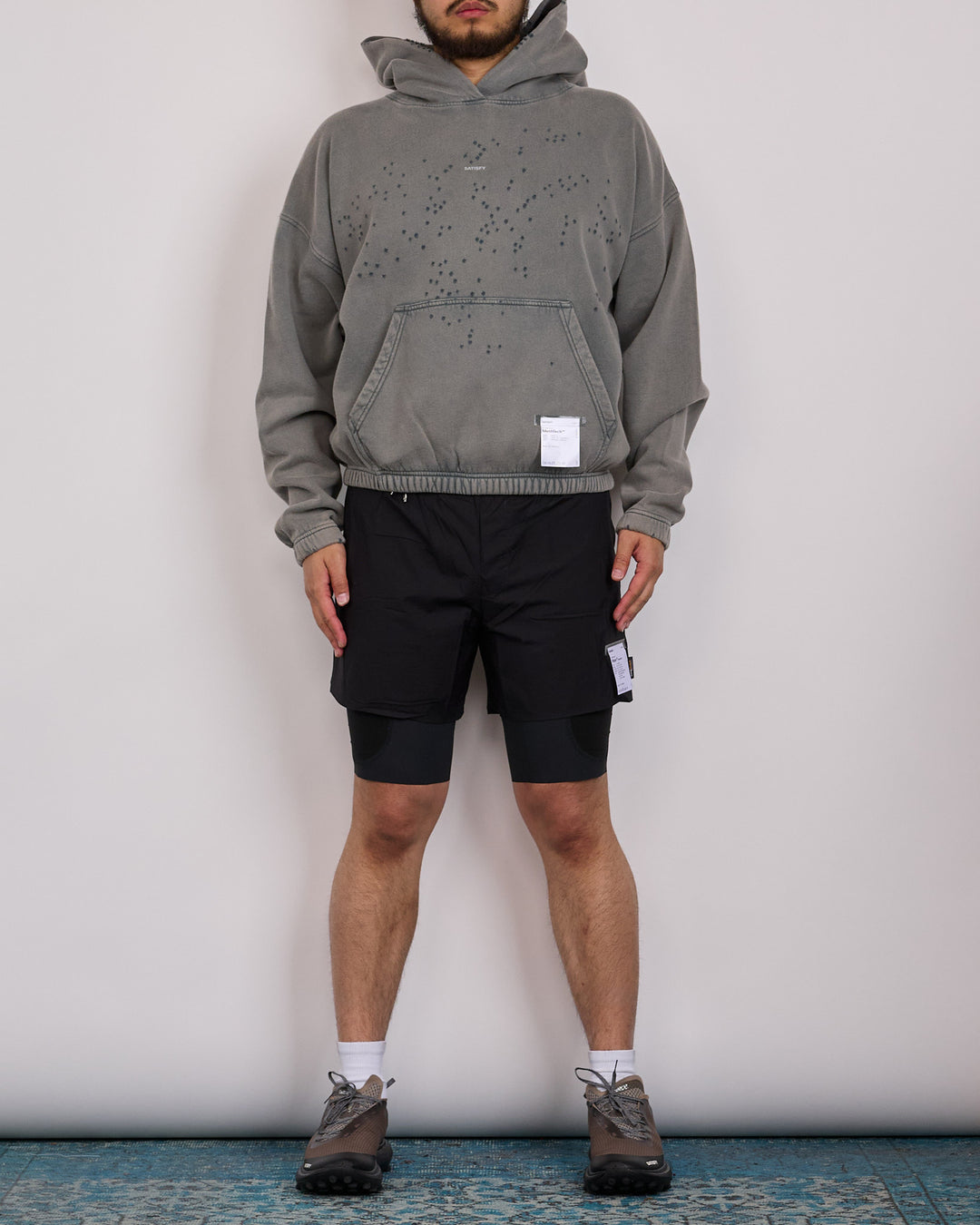 SATISFY MothTech Small Center Chest Logo Pullover Hoodie Faded Black