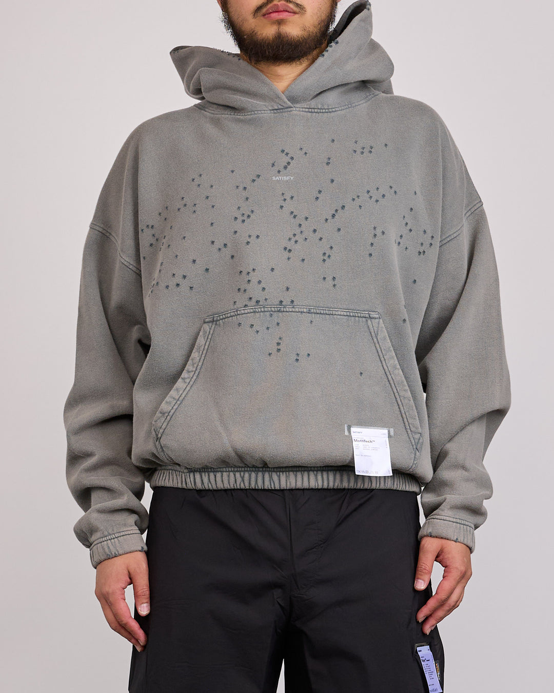 SATISFY MothTech Small Center Chest Logo Pullover Hoodie Faded Black