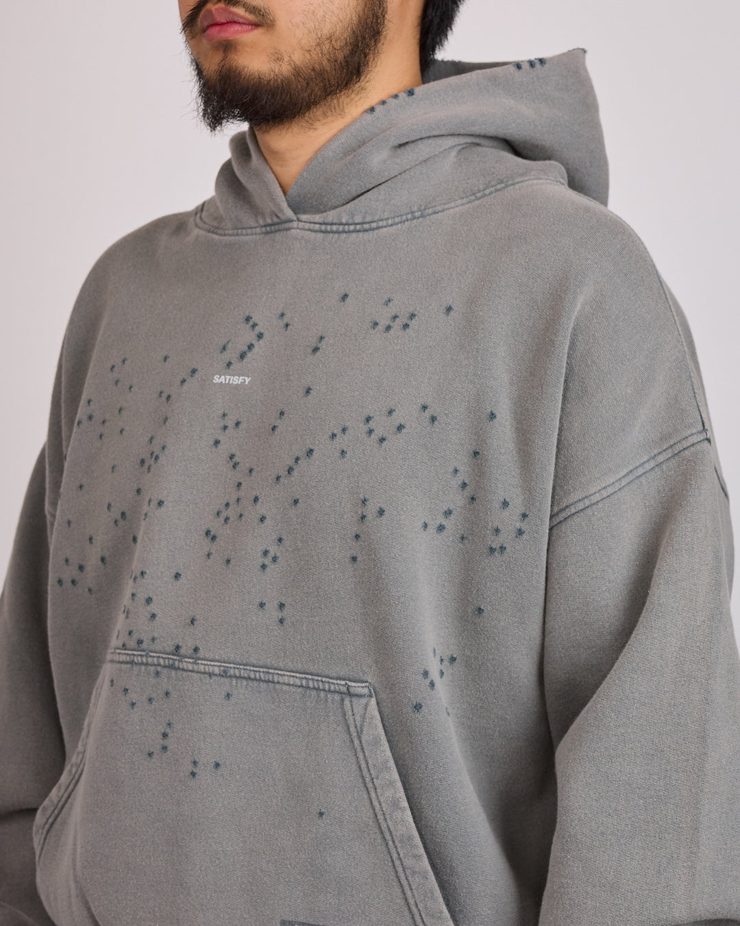 SATISFY MothTech Small Center Chest Logo Pullover Hoodie Faded Black