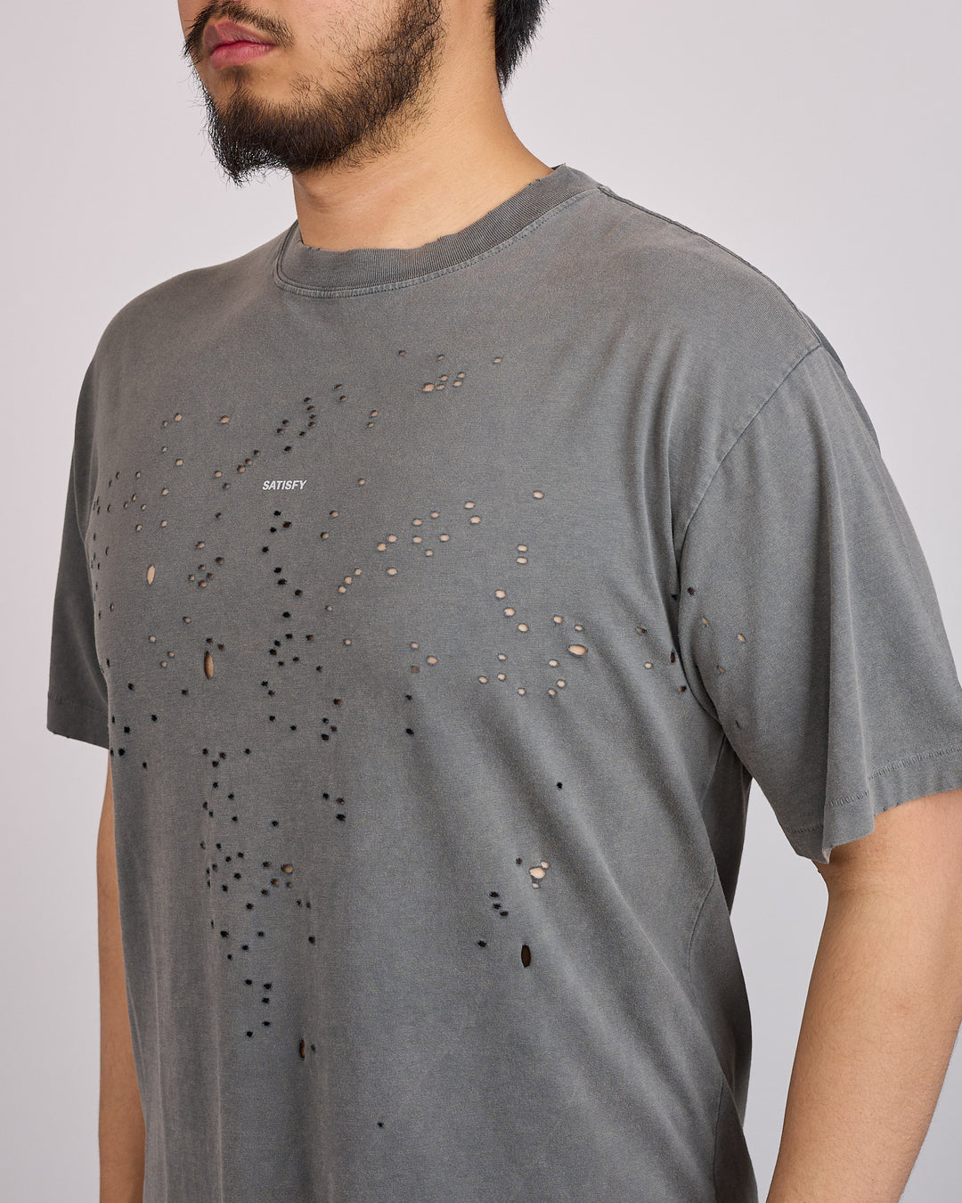 SATISFY MothTech Small Center Logo T-Shirt Faded Black
