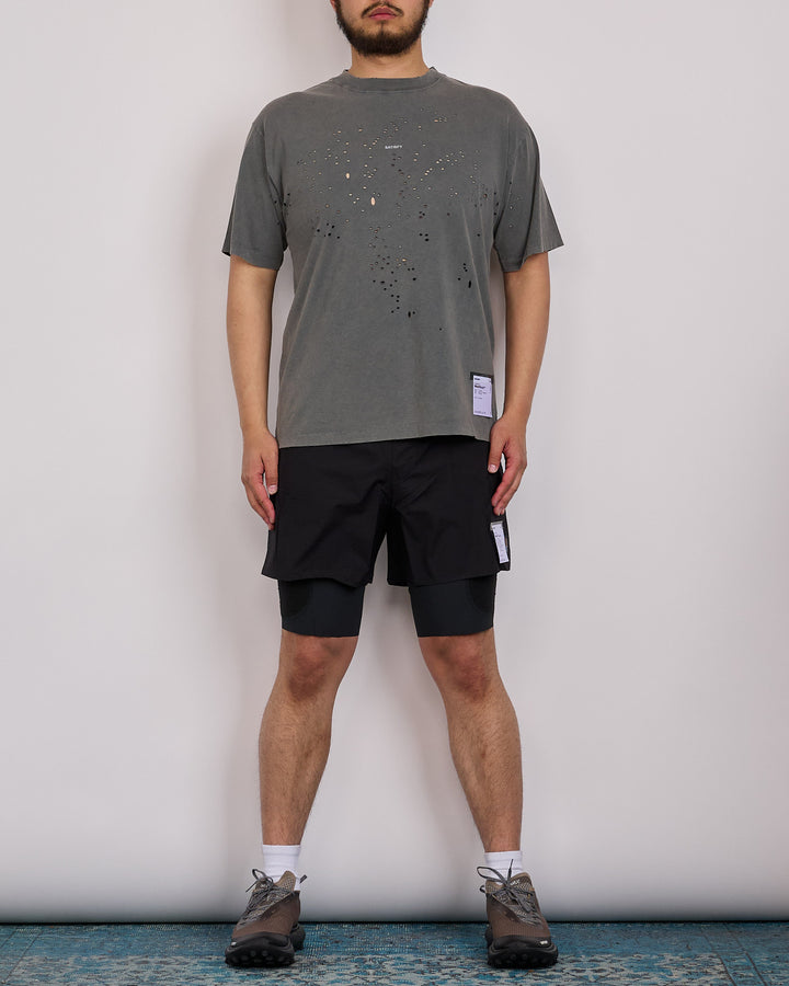 SATISFY MothTech Small Center Logo T-Shirt Faded Black