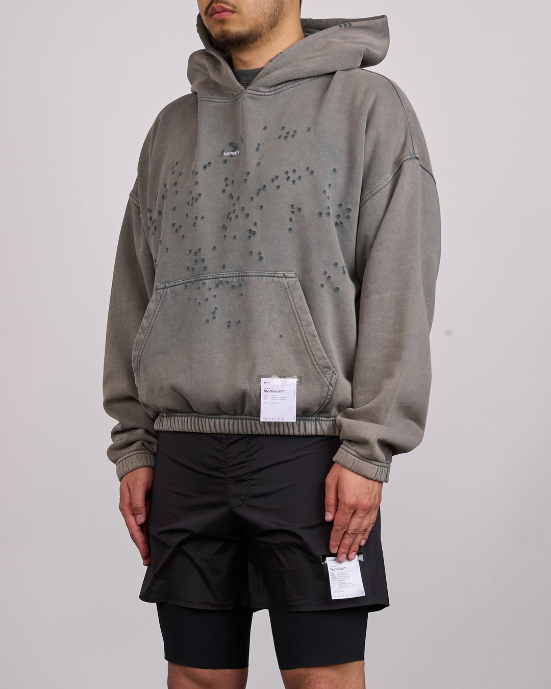 SATISFY MothTech Small Logo Hoodie Faded Black