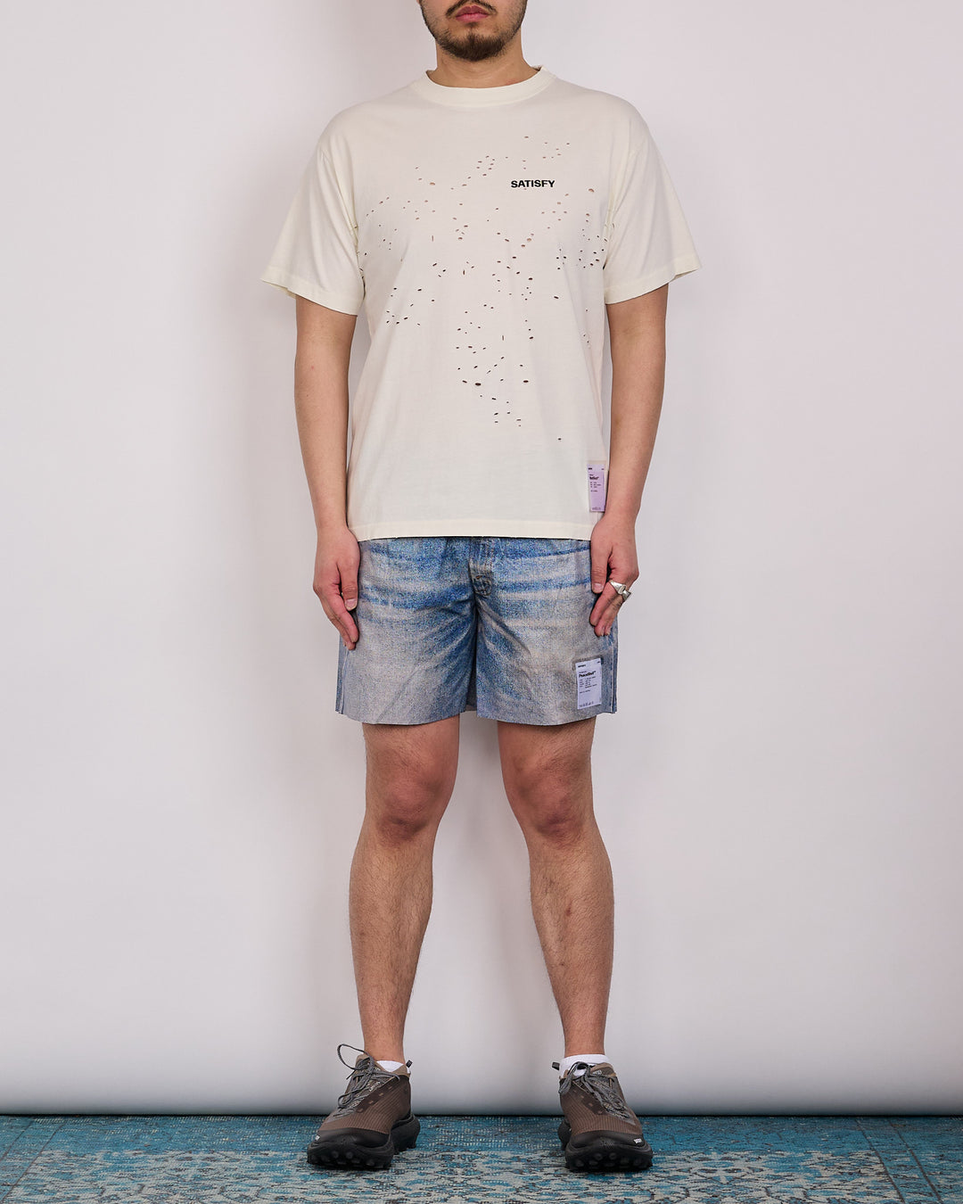 SATISFY MothTech Small Logo T-Shirt Aged Ecru